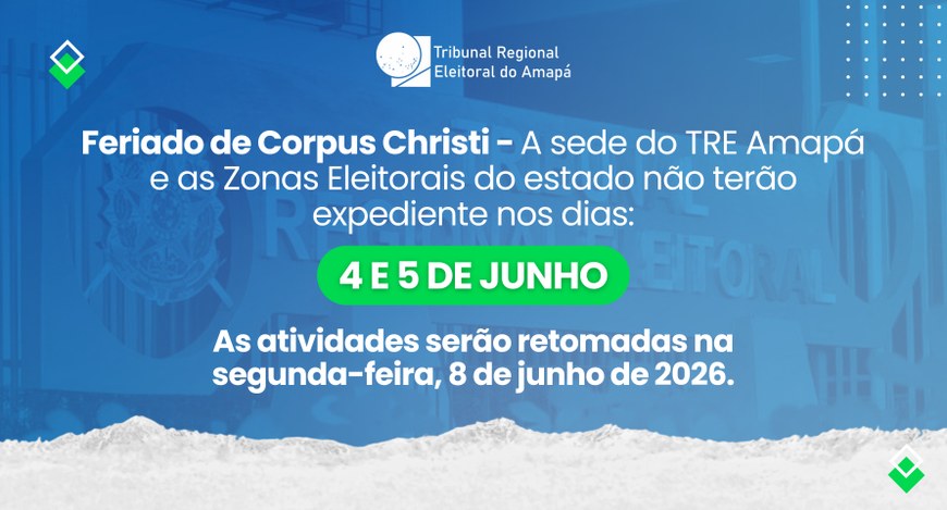 As atividades serão retomadas na segunda-feira, 8