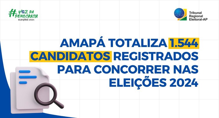 Amapá totaliza 1.544 candidatos registrados para concorrer nas Eleições 2024 Amapá totaliza 1.544 candidatos registrados para concorrer nas Eleições 2024