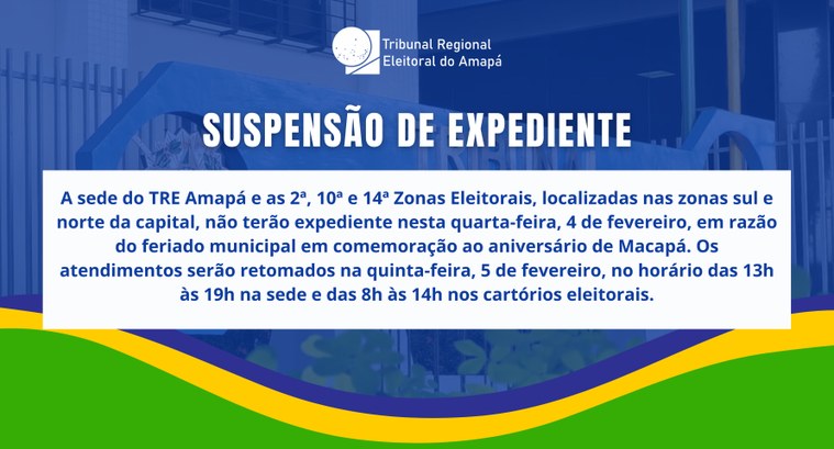 Aniversário de Macapá: Expediente na sede do TRE Amapá e cartórios eleitorais da capital é suspenso