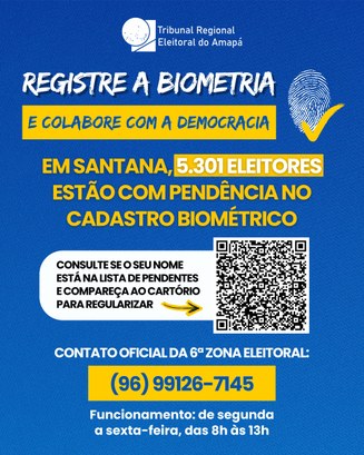 No município de Santana, 5.301 eleitores precisam coletar a biometria eleitoral