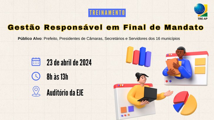 O Treinamento acontecerá no dia 23/04, das 08hrs às 13hrs, no auditório da EJE