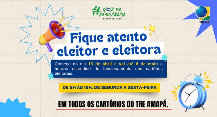 Reta Final do Cadastro Eleitoral: TRE Amapá estende horário de funcionamento dos cartórios Reta Final do Cadastro Eleitoral: TRE Amapá estende horário de funcionamento dos cartórios