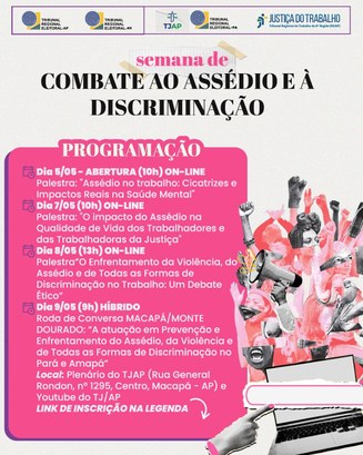 Semana de Combate ao Assédio e à Discriminação: TRE Amapá promove reflexão e conscientização entre colaboradores Semana de Combate ao Assédio e à Discriminação: TRE Amapá promove reflexão e conscientização ent...