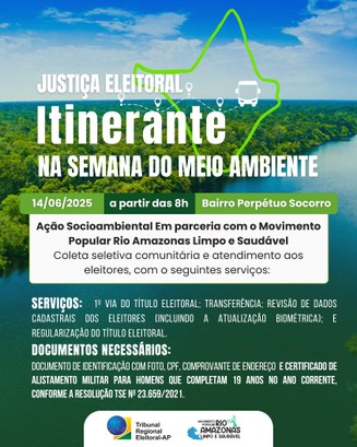 Sustentabilidade e cidadania: TRE Amapá realiza ação socioambiental em parceria com o Movimento Popular Rio Amazonas Limpo e Saudável Sustentabilidade e cidadania: TRE Amapá realiza ação socioambiental em parceria com o Movimento ...