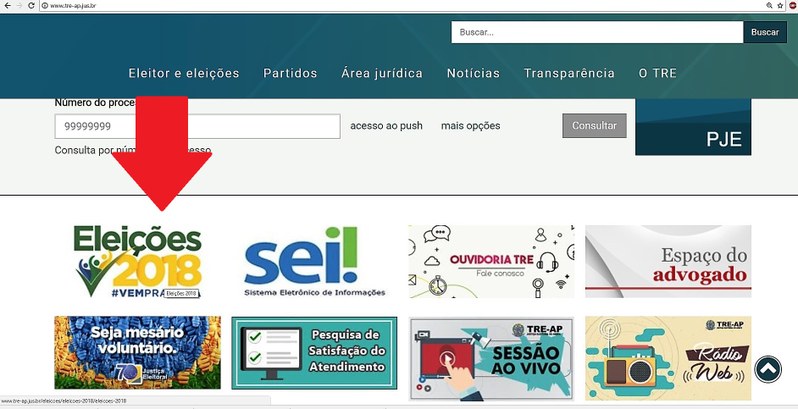 TRE do Amapá disponibiliza informações atualizadas diariamente para o eleitor acompanhar o processo eleitoral 2018 Basta clicar no ícone “Eleições 2018”, na parte inferior à esquerda da página (conforme na imagem).